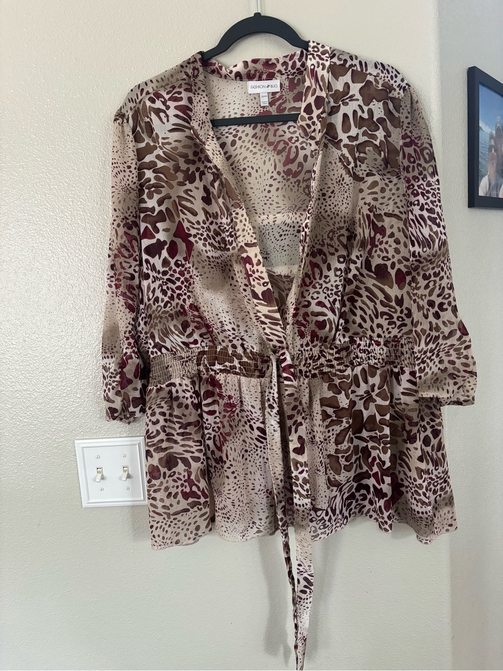 Fashion Bug Beige and Burgundy Animal Print Blouse
